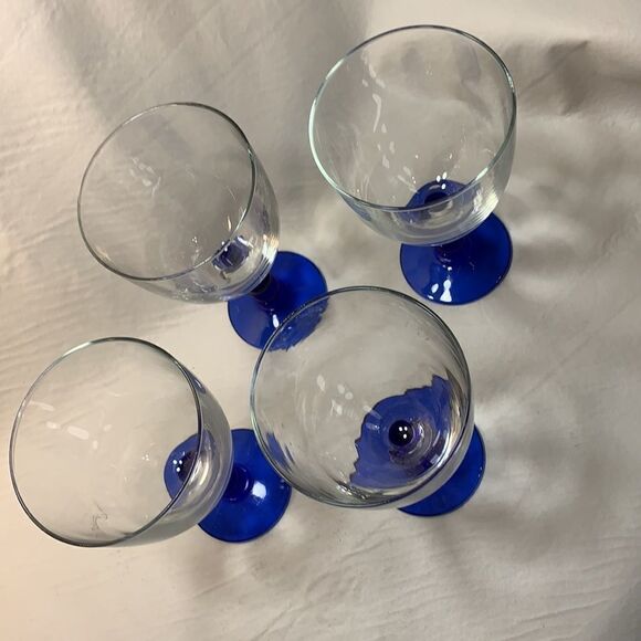 Cobalt Blue Stemware Glasses 14 Ounces Each Set Of Four Clear Bar Cocktails - Picture 3 of 6